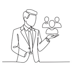 Continuous Line Art of Businessman Holding Teamwork Icon – Leadership and Human Resources Concept Illustration