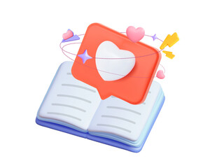 Open e-book with like icon, paper plane, and decorative elements. Concept of comments and reviews about books. Vector illustration suitable for electronic platforms and digital book portals.