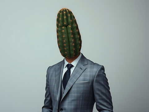 Businessman with a Cactus Head Surreal Corporate Portrait