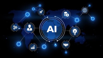 AI Business Technology Concept with Global Network and Digital Earth Icons artificial intelligence - Powered by Adobe