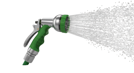 Green garden spray nozzle with water stream