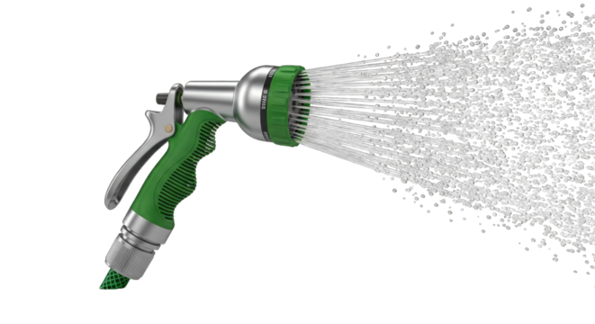 Green garden spray nozzle with water stream