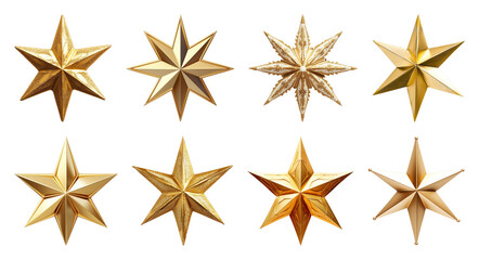 Fototapeta premium PNG Shiny golden decorative stars, element set on transparent background