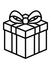 Simple line art icon of a gift box with a bow