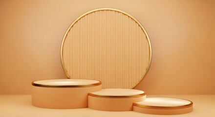 Elegant Beige and Gold Product Display Stands for Luxury Brand Showcase