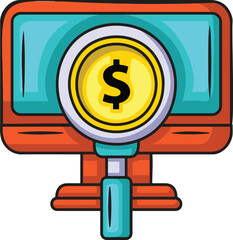 Magnifying glass over a coin on a computer screen