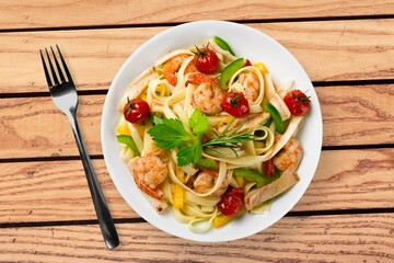 Delicious classic Italian dish spaghetti pasta in plate
