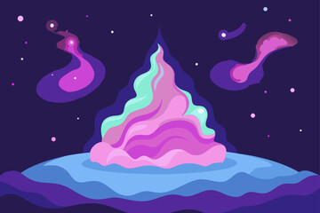 A vector illustration of a cold winter night sky with stars and a snowy forest, perfect for a holiday greeting card