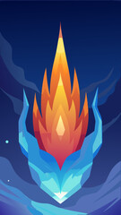 An image of a stylized, burning fire heart vector icon with warm orange and red flames