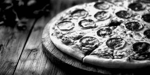 Delicious pepperoni pizza on a wooden board ready to enjoy
