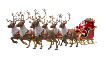 Santa Claus and his reindeer are delivering gifts to the world on Christmas Eve
