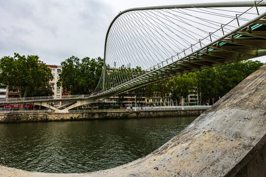 Zubizuri Pedestrian Bridge Crossing the Nervion River in Bilbao, Designed by Santiago Calatrava