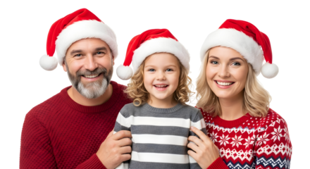 Happy Family in Santa Hats Celebrating Christmas Together in Studio Shot