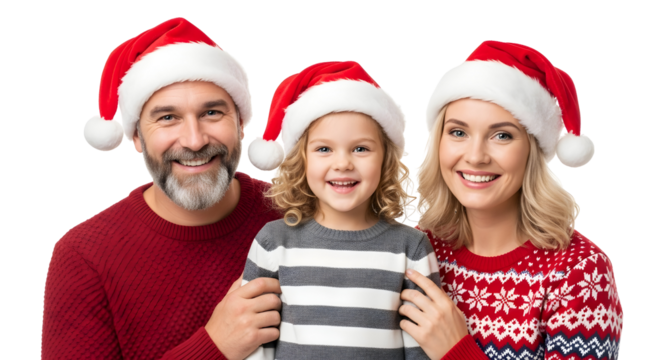 Happy Family in Santa Hats Celebrating Christmas Together in Studio Shot