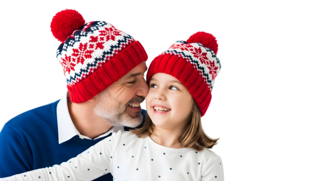 Joyful Grandfather and Granddaughter Sharing a Special Moment in Matching Winter Hats