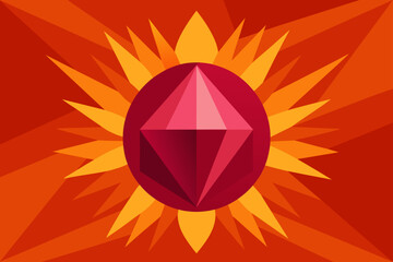 Vector geometric abstract background with a red heart-shaped ruby crystal icon