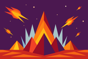 A vibrant vector illustration of a festive winter night landscape with a star and moon, perfect for a holiday greeting card