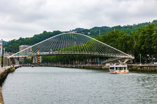 Zubizuri Pedestrian Bridge Crossing the Nervion River in Bilbao, Designed by Santiago Calatrava