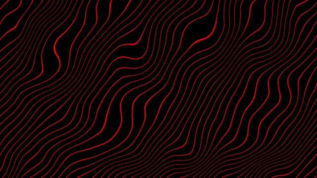 Abstract red wavy lines seamless loop animation on dark black background, modern fluid digital waves motion, futuristic minimal design, animated pattern texture for creative projects use