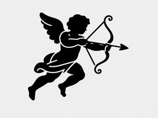 Fototapeta premium Cherubic angel with bow and arrow in silhouette design 