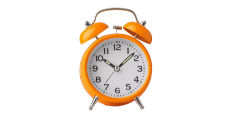 A classic vintage alarm clock isolated on a white background, featuring a round metal frame and retro design. The old-fashioned clock symbolizes time, punctuality, and nostalgia, making it perfect for