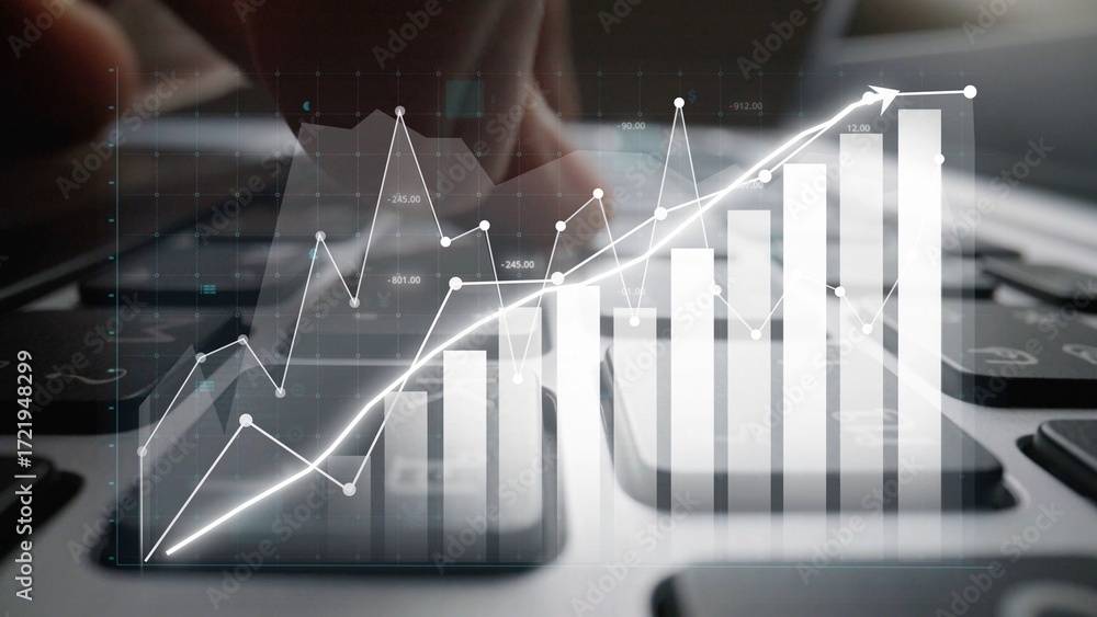 Aufkleber stunning visual of a keyboard intertwined with digital graphs, showcasing business growth through ef