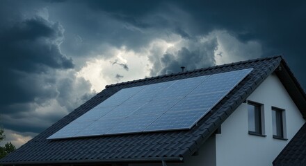 Fototapeta premium Solar panels on a dark stormy day