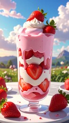 Pink strawberry dessert in glass