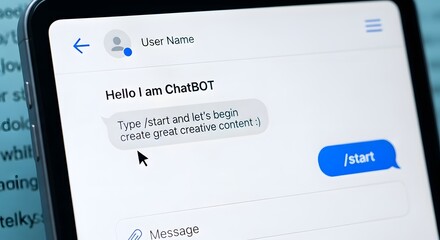 A close up of a phone screen displaying a chatbot interface with a start button visible