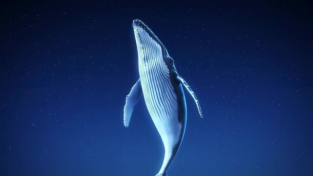 Whale breaching in starry night