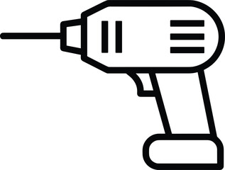 Power drill line art icon with bit and trigger on white background Keywords: power drill, tool
