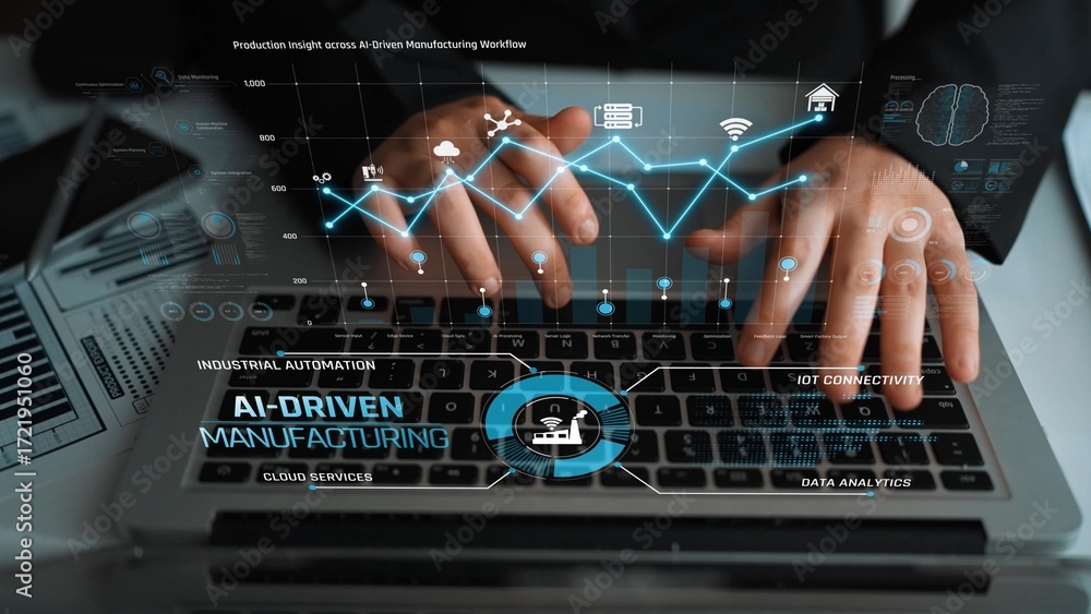 Aufkleber ai-driven manufacturing boosts industrial automation through iot, cloud, and data analytics. manufac