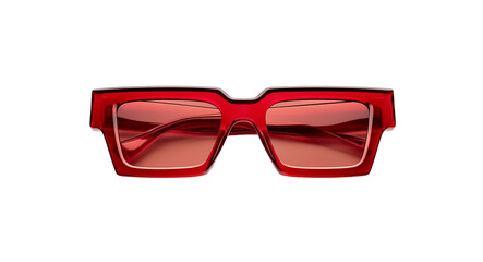 a pair of red rectangular sunglasses with square frames and clear lenses, designed for the female fashionista who loves bold colors. the glasses have an elegant design that is suitable for formal or c