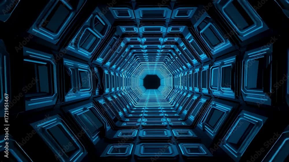 Poster futuristic neon tunnel background loop animation for visual effects and motion graphics design 3d re