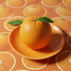 Orange on Plate with Orange Pattern Tablecloth