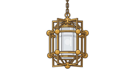 Ornate golden lantern fixture with geometric design, a source of light