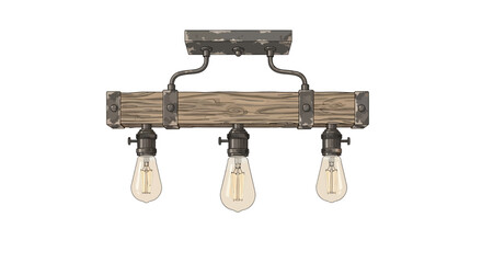 Rustic wooden beam ceiling light fixture with vintage style bulbs