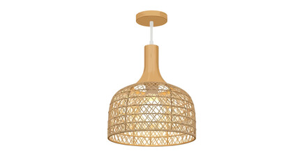 Stylish wicker pendant lamp with warm light on a white background