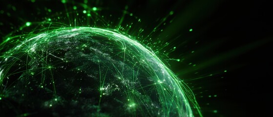 The glowing green globe showcasing digital connections and network innovation