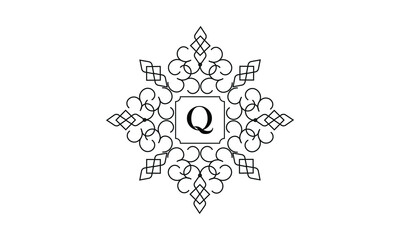 Elegant monogram design with letter Q in the center. Vintage emblem or logo. Calligraphic design. Business sign identical to label, icon, cafe, hotel.
