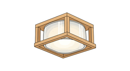 Unique Wooden Framed Ceiling Lamp Fixture with Opaque Cylinder Shade