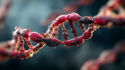 closeup macro photo of dna twisted strands double helix molecular biology genetics laboratory research genome sequence analysis scientific experiment illustration