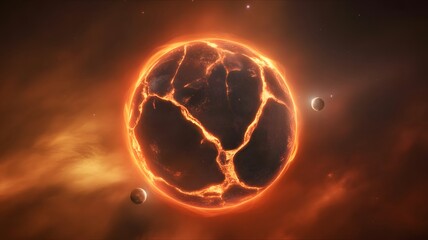 Stunning cosmic artwork of a fiery molten planet with glowing lava cracks, burning atmosphere, and deep outer space background, perfect for Red Planet Day and astronomy lovers.