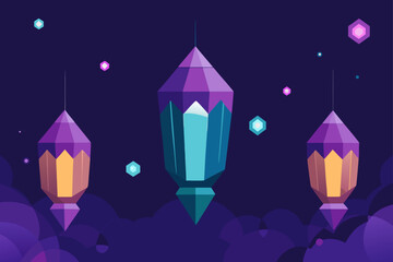 A festive Christmas illustration with a decorated tree and candles in a snowy winter night scene