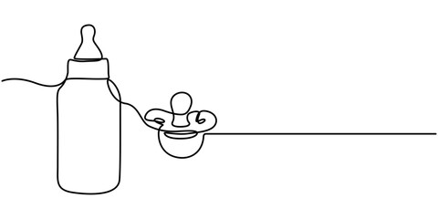 Continuous one line drawing of baby pacifier, line art style vector illustration. Simple line illustration, Pacifier for baby. 