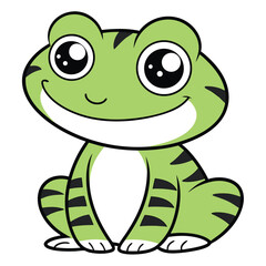 Charming Cartoon Frog Illustration A Delightful Depiction of an Amphibian with Oversized Eyes and Stripes Offering a Playful Aesthetic