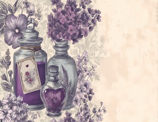 Retro Manuscript Paper Botanical Border