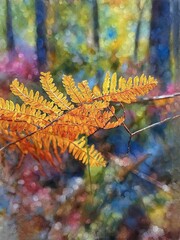 Vibrant Orange Fern Leaves Nature Background Autumn Colors