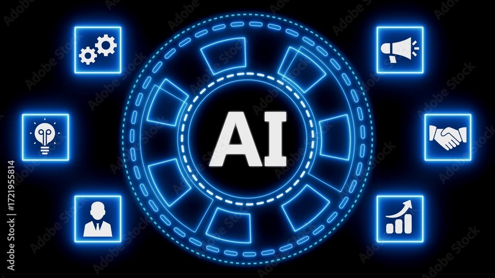Poster artificial intelligence concept represented with icons and abstract technology circle design