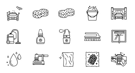 Car Wash Cleaning Service Icons Line Art Collection